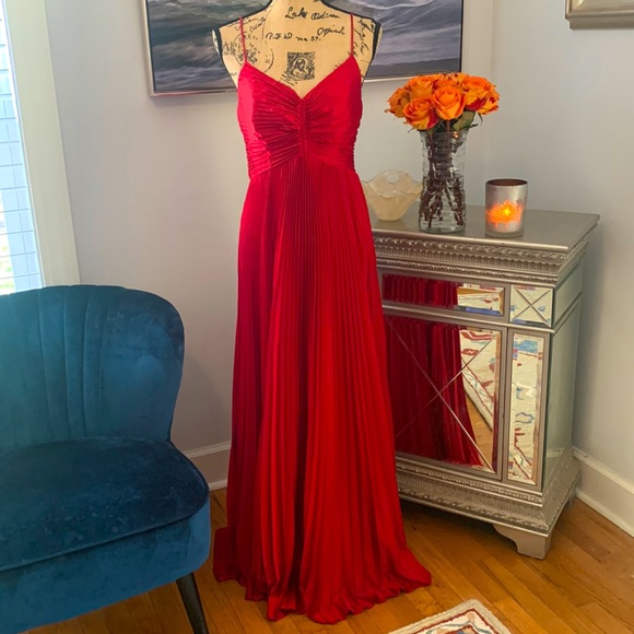 White House Black Market Dresses & Skirts - WHBM Red Pleated Satin Holiday Christmas dress Gown maxi M 8 $198 Contemporary